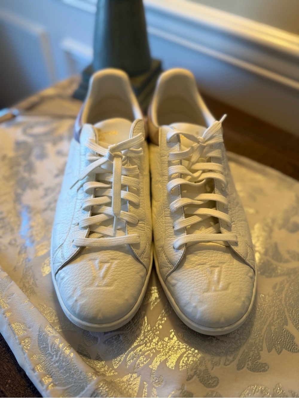 Louis Vuitton White Embossed Monogram Calfskin Sneakers Mens 8 (US9.5) - Picture 2 of 10
